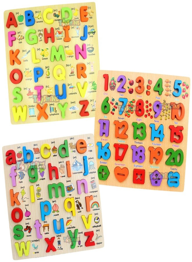 توي شاين لعبة ألغاز صورية خشبية مميزة من توي شاين، 3 في 1، تتضمن حروف الأبجدية والأرقام من 1 إلى 3 (من 0 إلى 20 كبيرة) وحروف الأبجدية الصغيرة، لعبة تعليمية وتدريبية، متعددة الألوان - Image 1